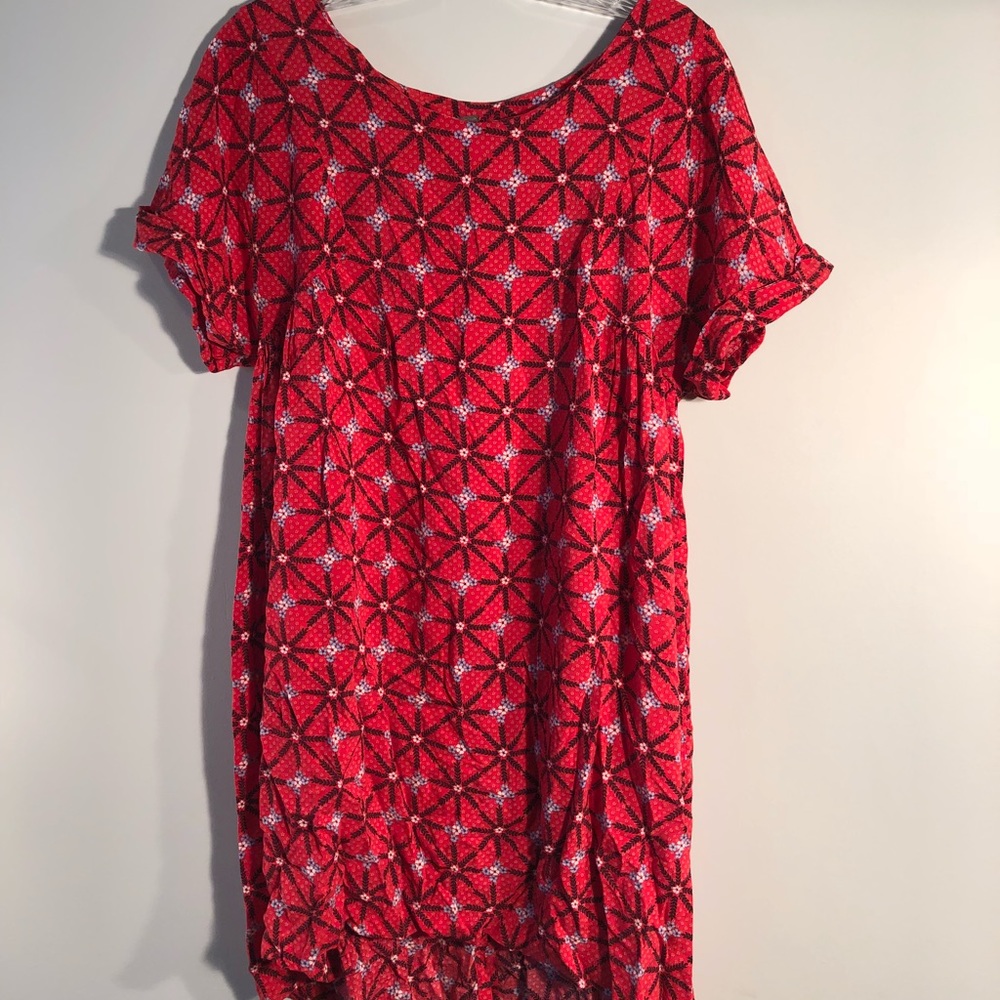 Free People Red Floral Boho Smock Tunic